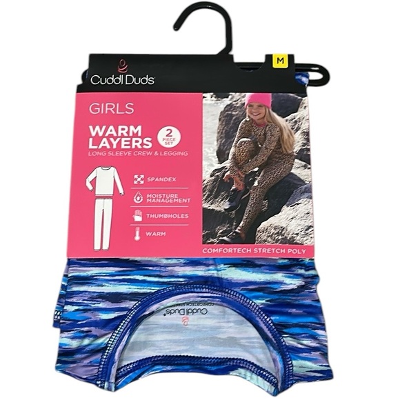 Cuddl Duds Girls Warm Layers Stretch Poly Long Sleeve Crew & Pant Set NE… - Picture 1 of 5